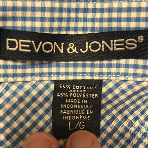 Devon & Jones Large Button Down Checked Blue and White Long Sleeve Shirt - Picture 5 of 10